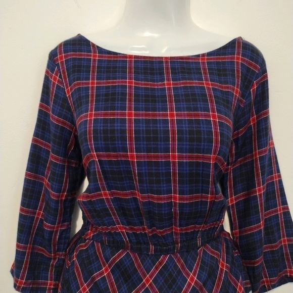 Gap - Plaid Wrap Ruffle Quarter Sleeves Dress - Picture 4 of 14